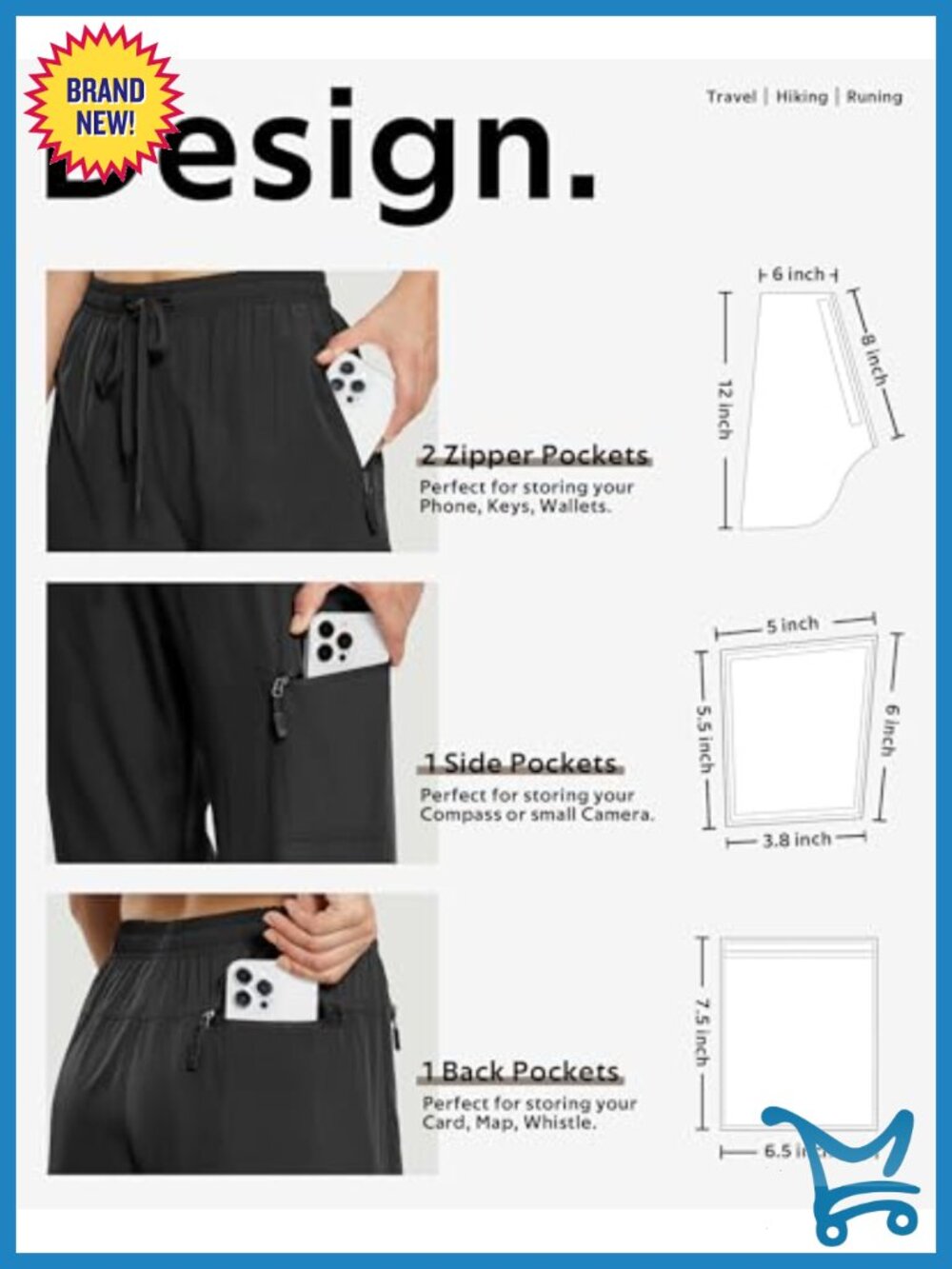 Women's Quick Dry Hiking Cargo Pants with Zipper Pockets - Picture 4 of 6